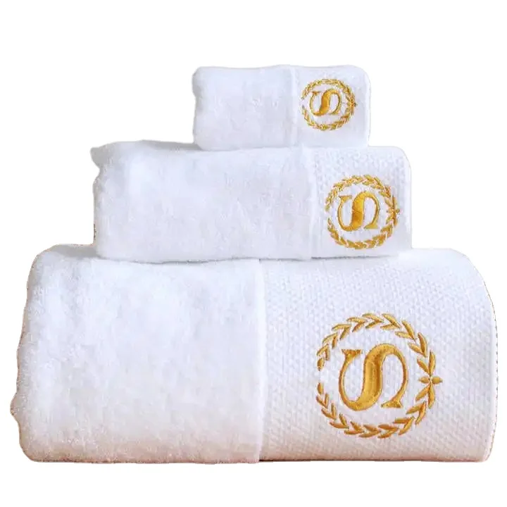 Customized Embroidered Logo White Spa 100% Cotton Terry Luxury Bath Towel Sets for Hotel
