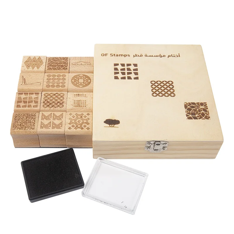 Embossing Logo Cartoon Custom Design DIY Rubber Set Eco Friendly Material wooden stamp set