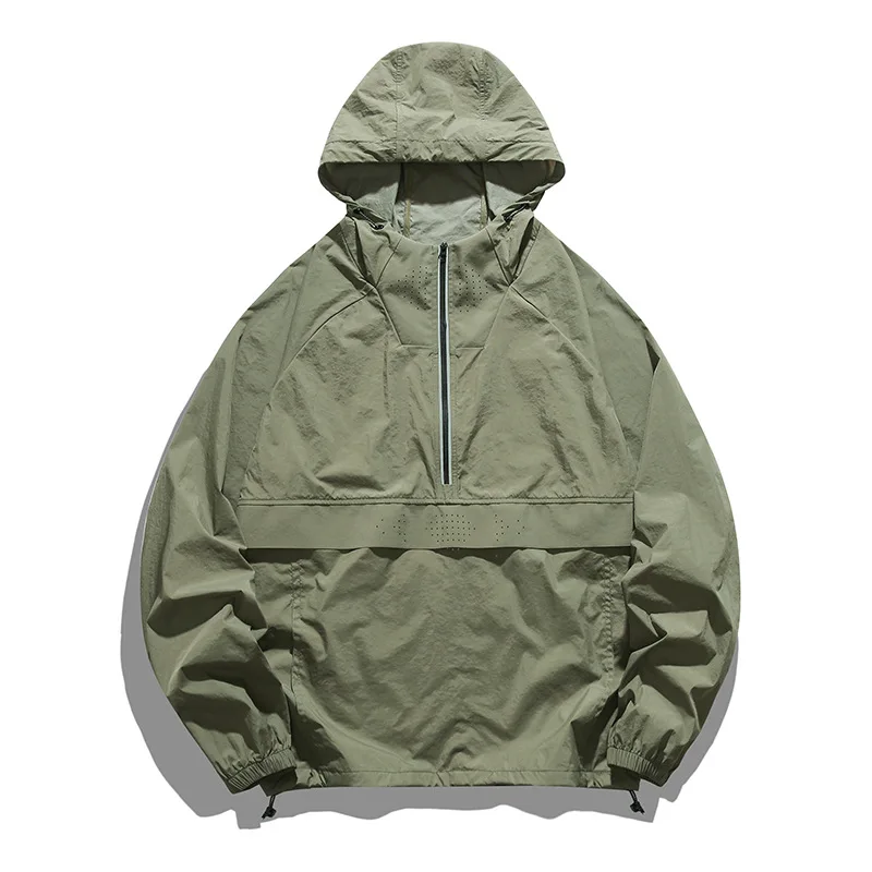 Wholesale Custom Logo Windproof Plain Jacket Custom Mens Half Zip Hood Pullover Anorak Windbreaker Jacket
