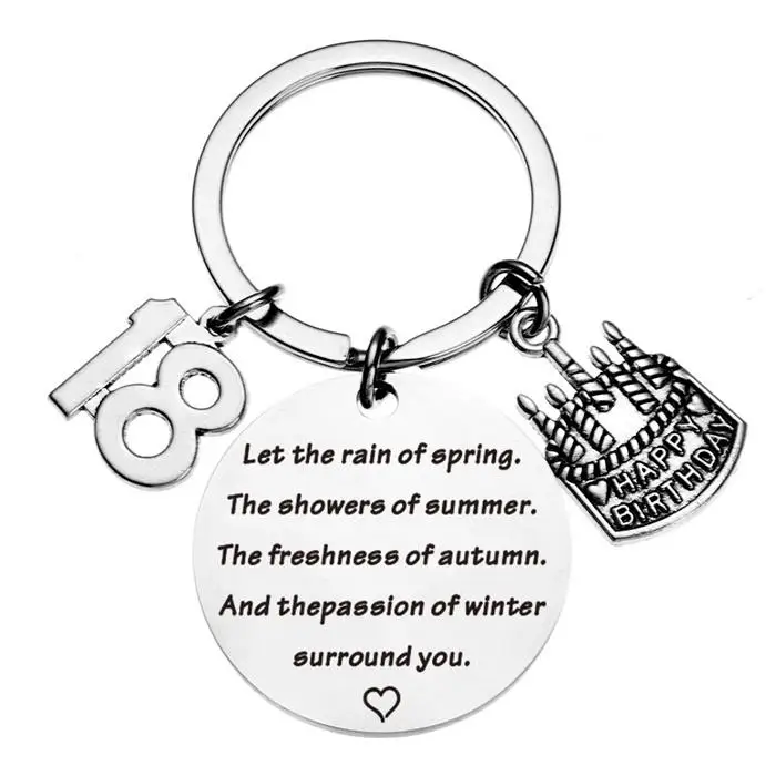 Hot Sale DIY age 13 16 18 20 21 30 40 50 60 70th birthday gift Christmas Stainless Steel Metal DIY Keychain