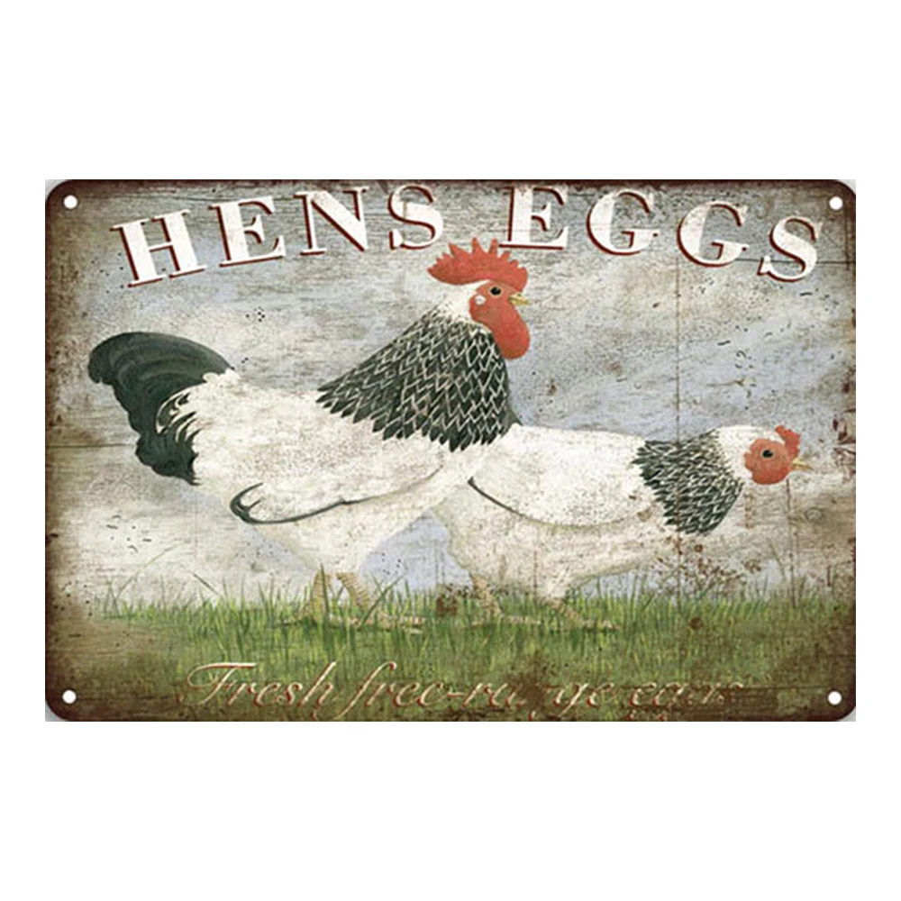 Farm eggs vintage tin signs for farm decoration, fresh hens eggs posters wall decoration, retro home farm chickens funny signs