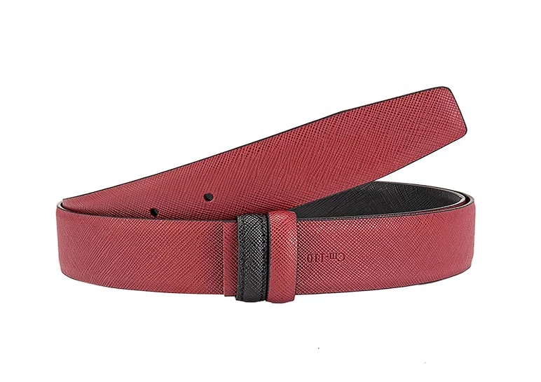 Double Sided Saffiano Grain Real Leather Belts for Man Replacement Belt Strap for Prong Buckle