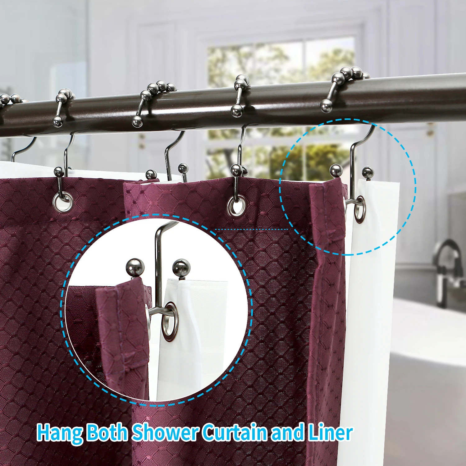 High Quality Decorative Metal Brushed Gold Shower Curtain Double Hooks For Bathroom Curtain