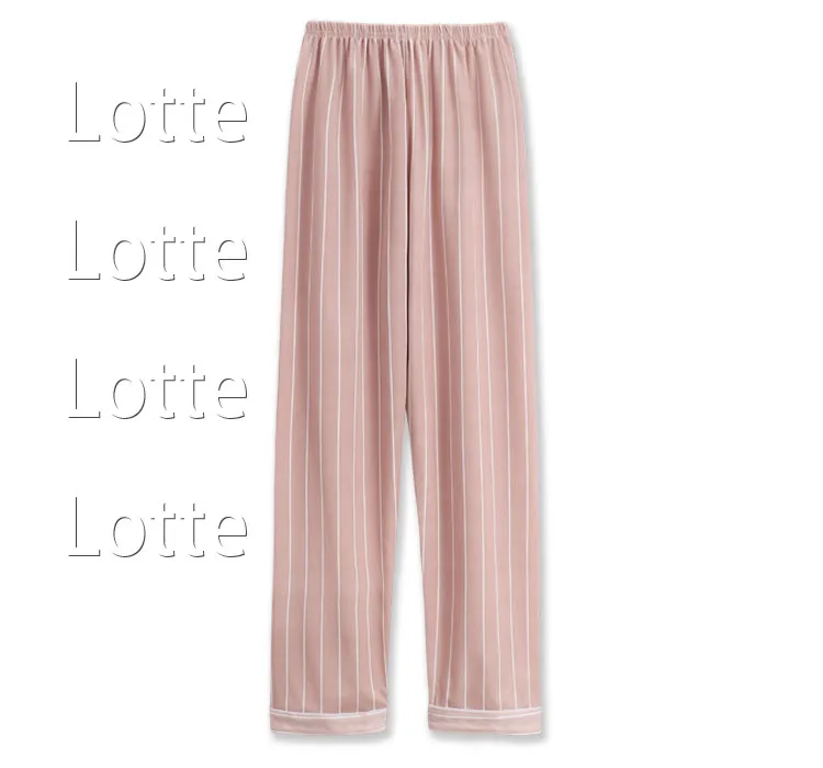 Women Nightshirt Sets Lotte Women Cotton Pajama Set Solid Color Stripes Pyjama Set Long Sleeve Sleepwear Women Top Long Pa