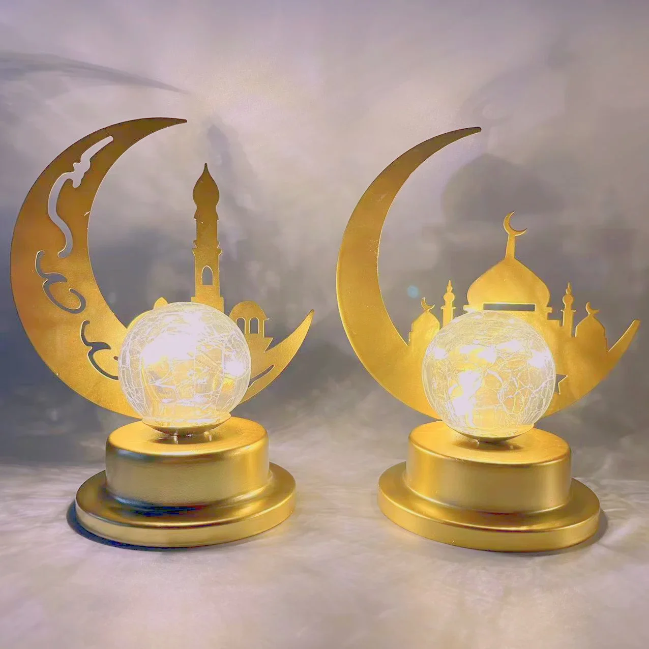 Battery Power EID Mubarak Table Decor Ornaments Golden Moon Palace Ramadan Decorations Muslim EID Festival Home Room Decor 2023