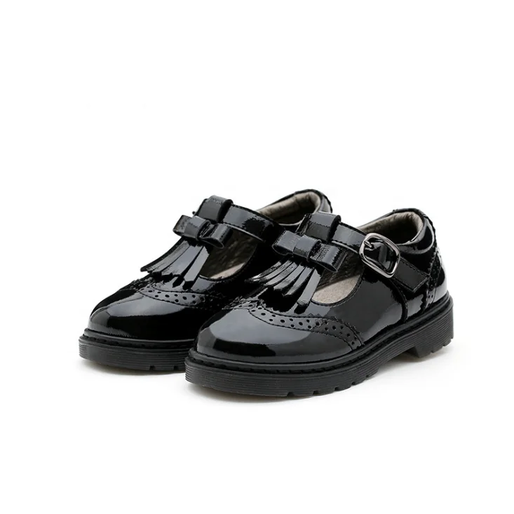 2020 New Style Soft Antiskid TPR Outsole Children Leather Shoes Girls Black School Shoes