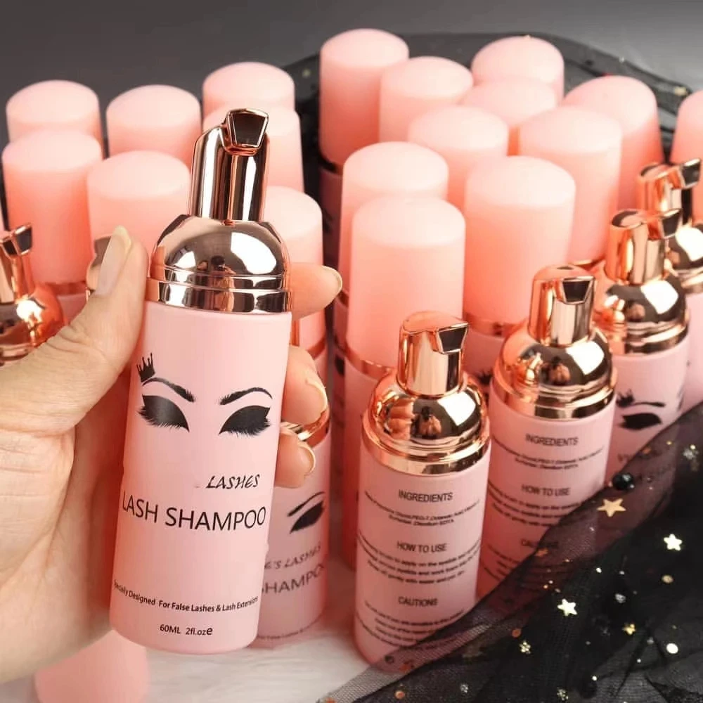 Wholesale Eyelash Foam Shampoo Set Lash Bath Eyelash Cleansing Brush Eyelash Extension Shampoo Pink Pump Bottles