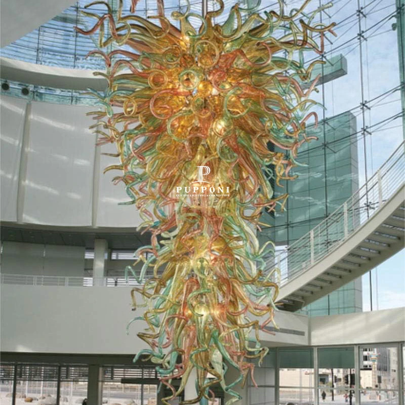 Big Nordic Modern High Ceiling Hotel Pendant Light The Long Blown Glass Chandeliers For Stairs