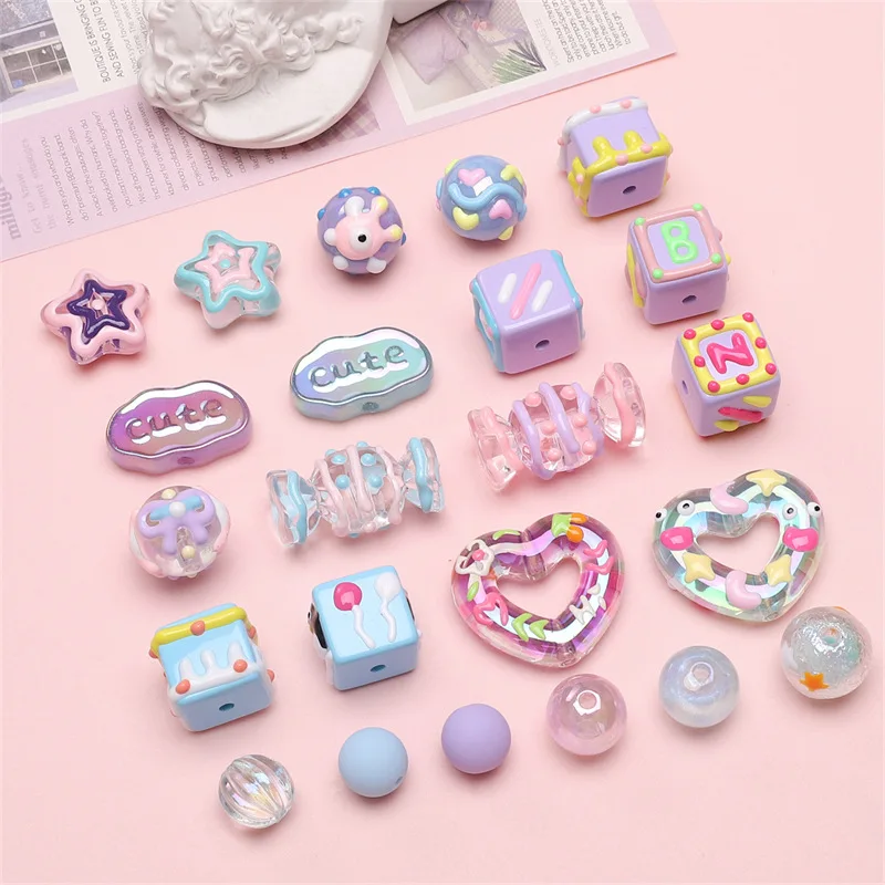 Hand painted beads wholesale new design colorful color system acrylic beads for phone chain making