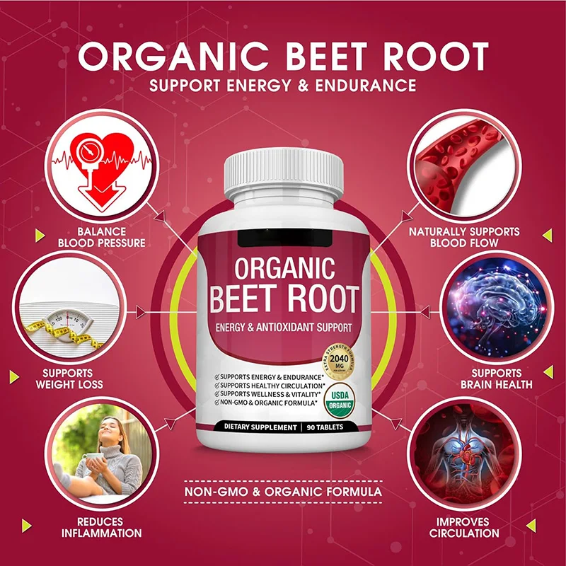Organic Beet Root Powder Tablets  Natural Nitric Oxide Beets to Support  Energy  Black Pepper Better Absorption Non GMO