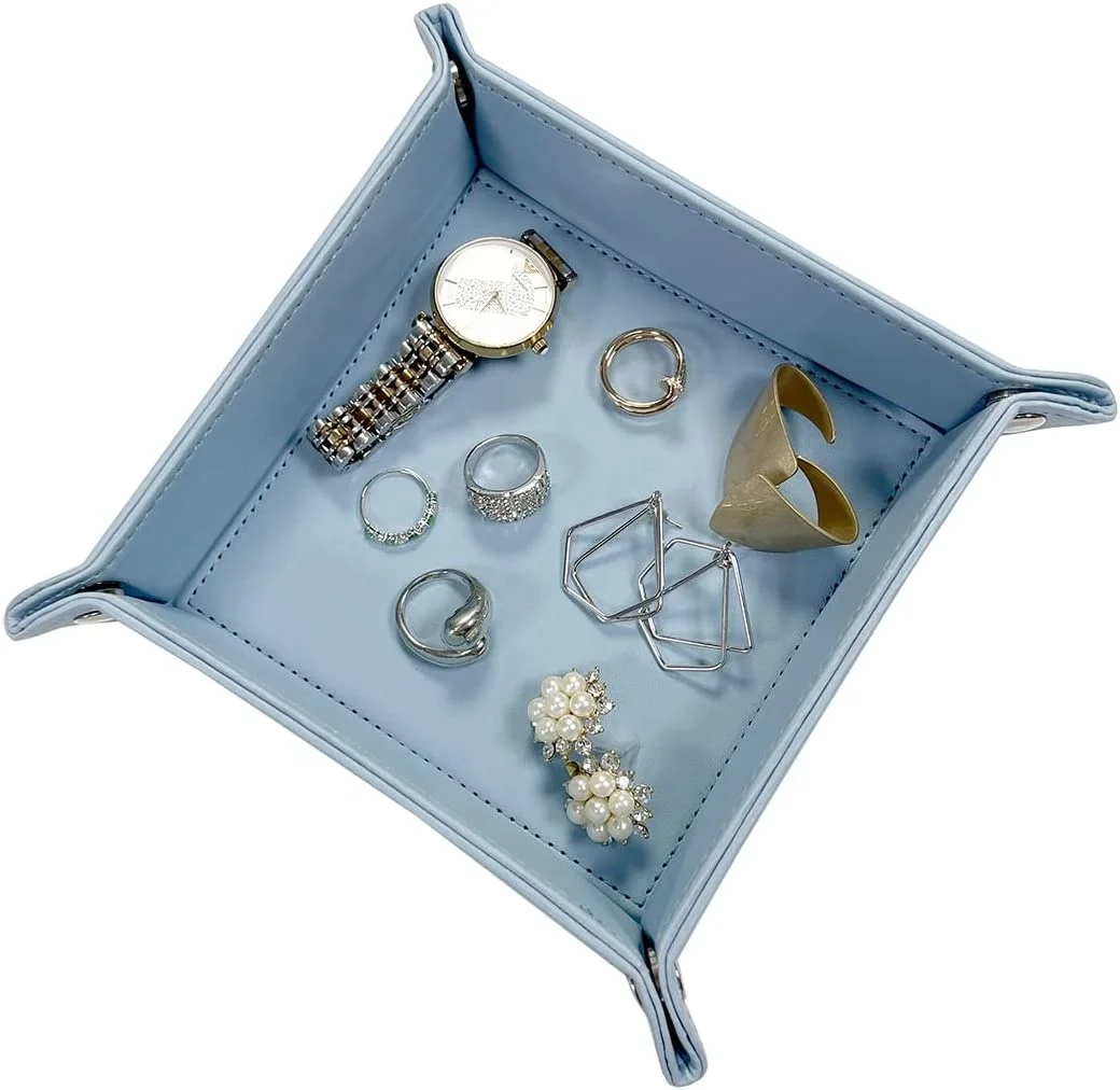Fully PU Leather Bedside Storage Tray Jewelry Catchall Key Phone Coin Tray Change Caddy Storage Organizer