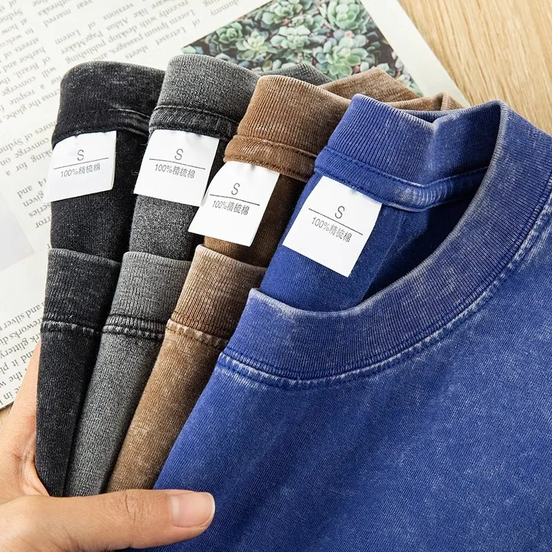 Custom 230 260 Gsm Blank Acid Washed t Shirt 100% Cotton Men Women Unisex Your Own Brand Vintage Stone Washed Tshirt for Men