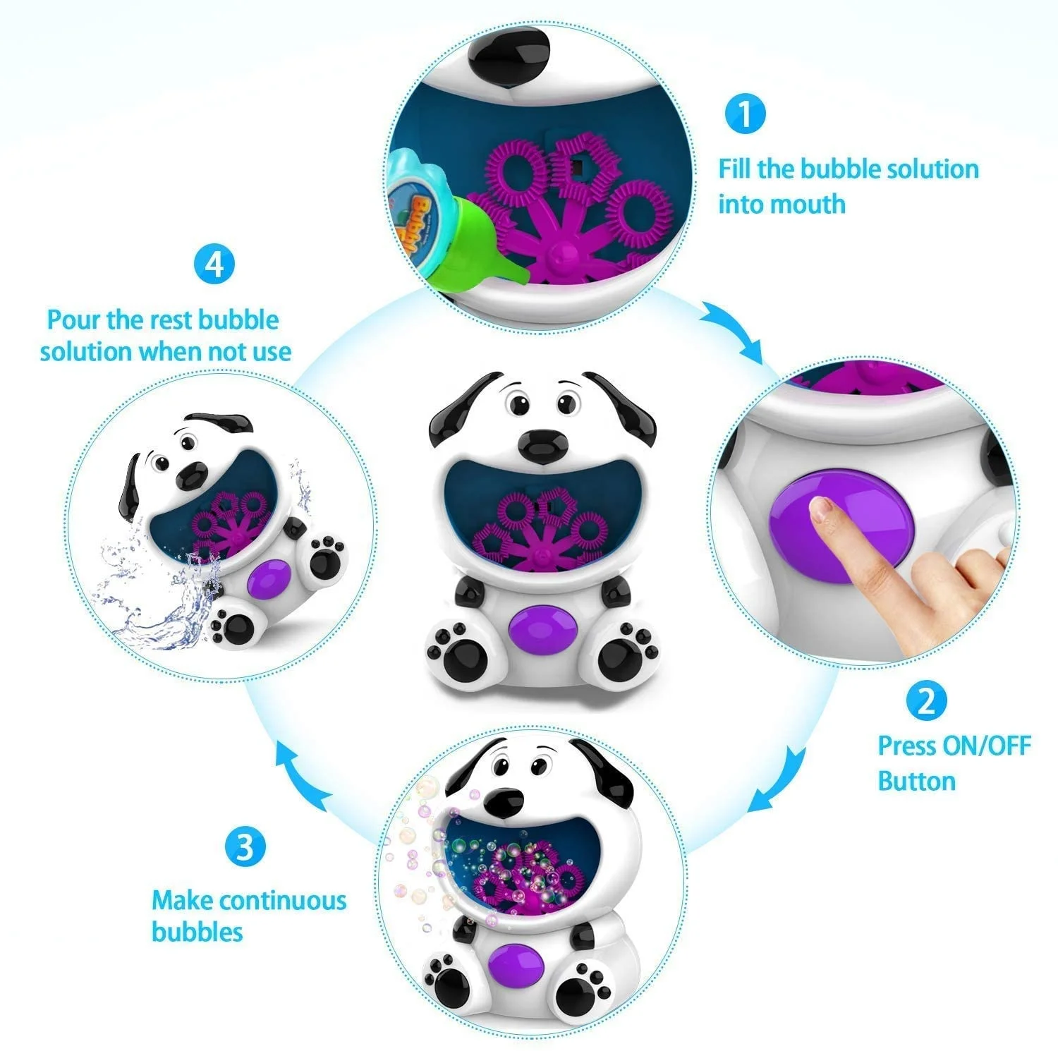 P&C Toys Bubble Fun Automatic Animal (Dog, Hippo, Elephant) Bubble Maker Machine Kids Toddlers Outdoor Party Play 4oz (118ml)