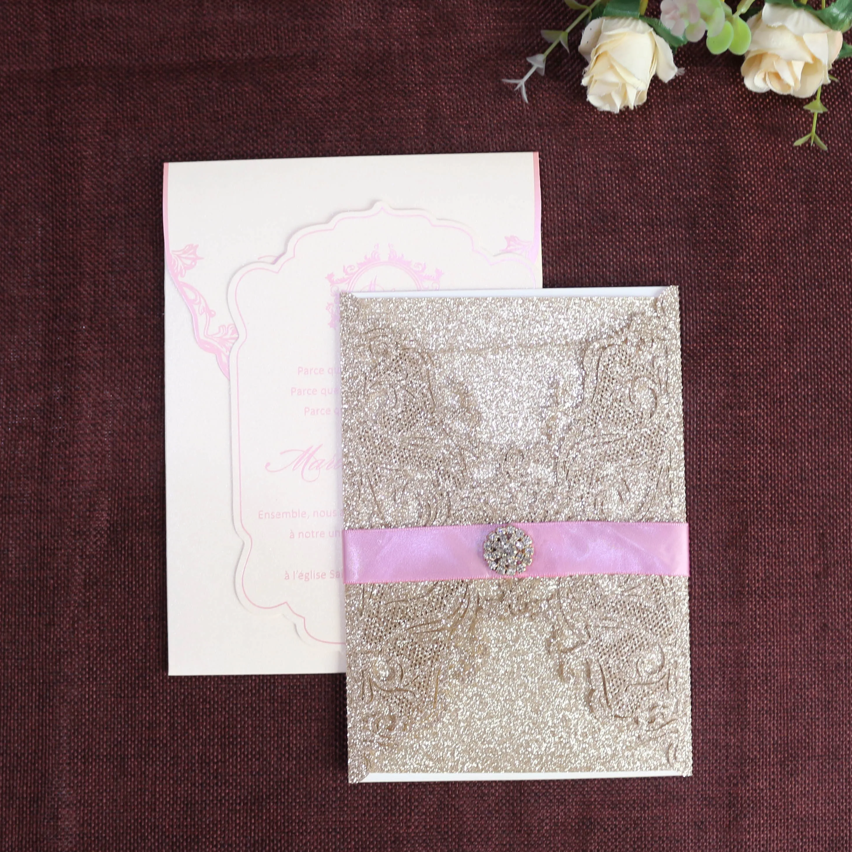 Costom Luxury Laser Cut Wedding Invitations with Buckle RSVP cards birthday invitation cards wishing well cards