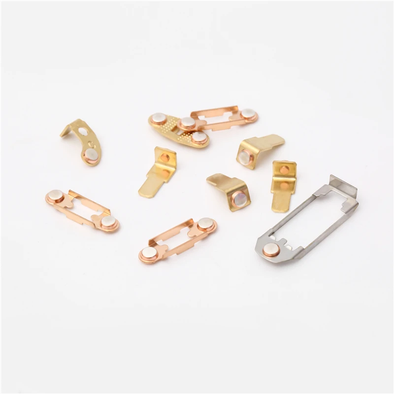 Metal Brass Stamping Parts Electric Silver Contact Copper Contact Assembly For Switch Relays
