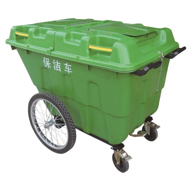 Открытый 400 л санитарный водитель Push HDPE пластиковый колесный мусоровоз большой открытый мусоровоз