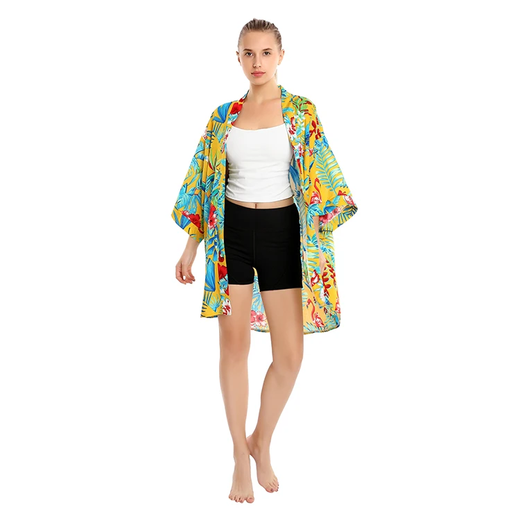 Factory Price Women Blouses Floral Print Kimono Summer Beach Dress Women Kimono Cardigan