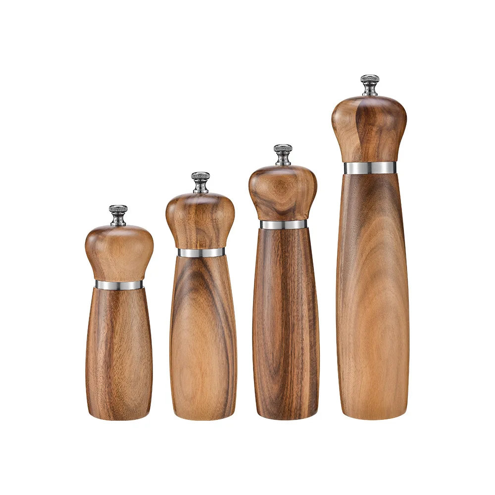 6 8 inch Acacia Wood Gourmet Chef Grinders Handmade Crafted  Salt and Pepper Mills Sets