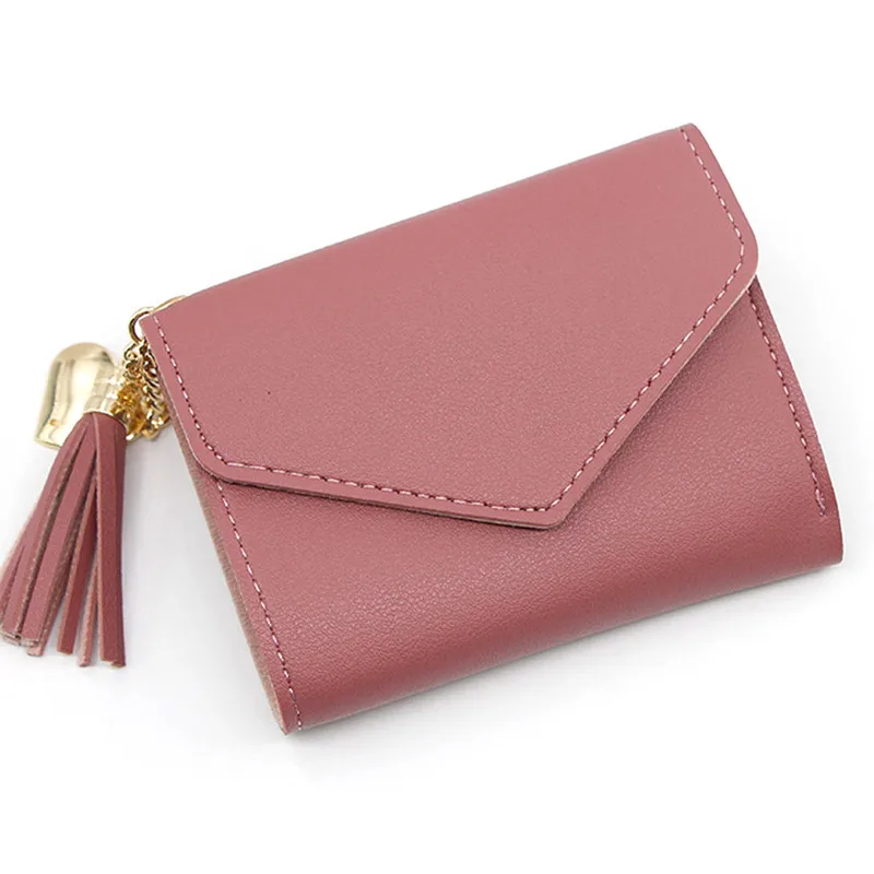 Wholesale price women simple short leather wallet custom print tassel ladies purse wallets