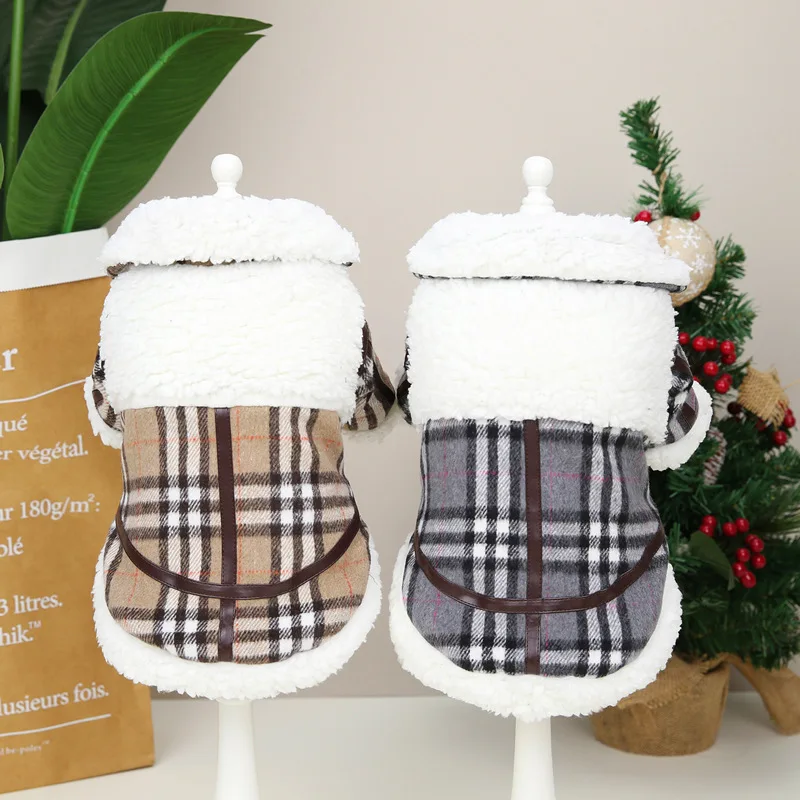 Fall and Winter Pet Clothing Teddy Cotton Jacket Tide Plaid Cotton Jacket  Dog Clothes Pet Clothes