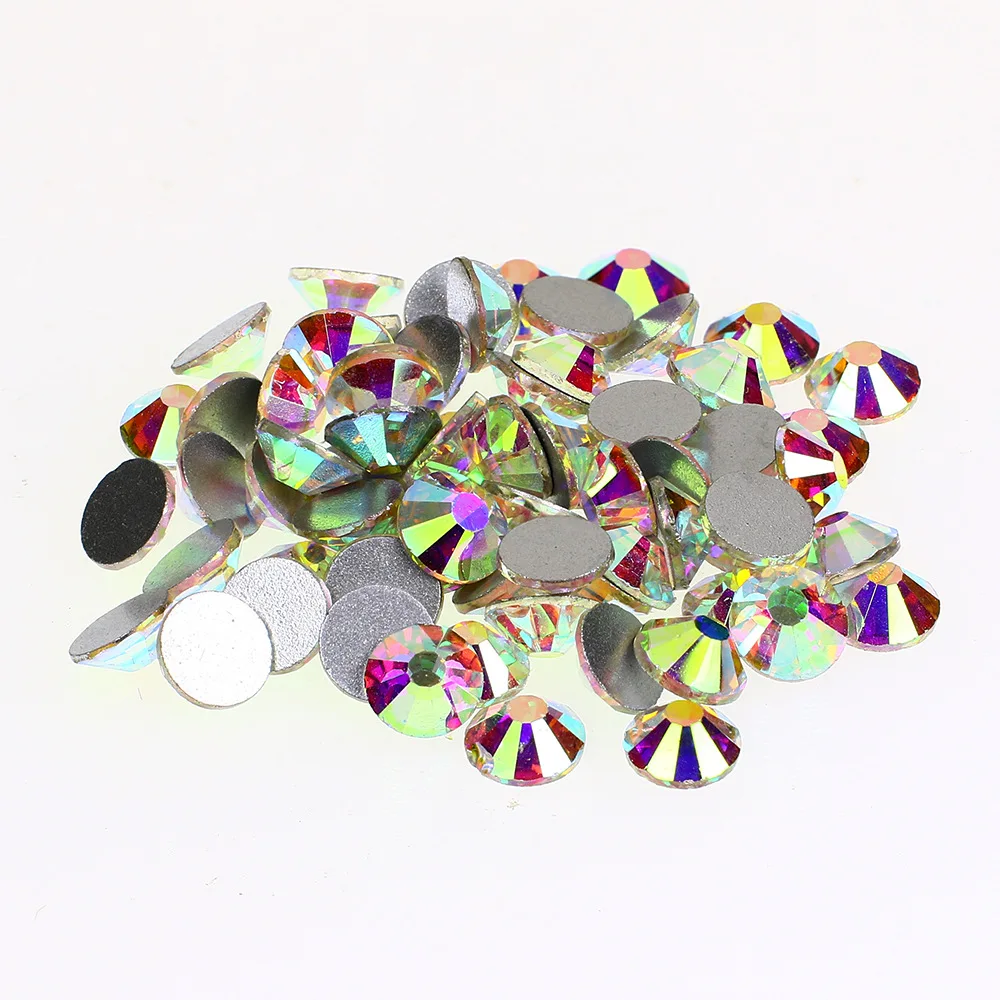 
Wholesale Crystal AB Clear AB SS3-SS30 Multi-sized Non Hot-Fix Round Flatback Rhinestones 