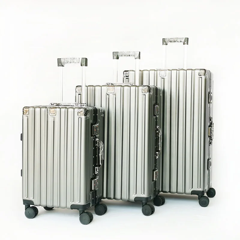 luxury aluminum frame 3 PCS trolley suitcase set ABS PC spinner wheels 3 pieces custom lock luggage case