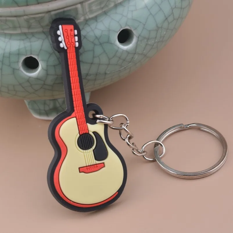 Popular Product 2D Embossed Custom Shaped Silicone PVC Rubber High Quality Guitar Key Chain