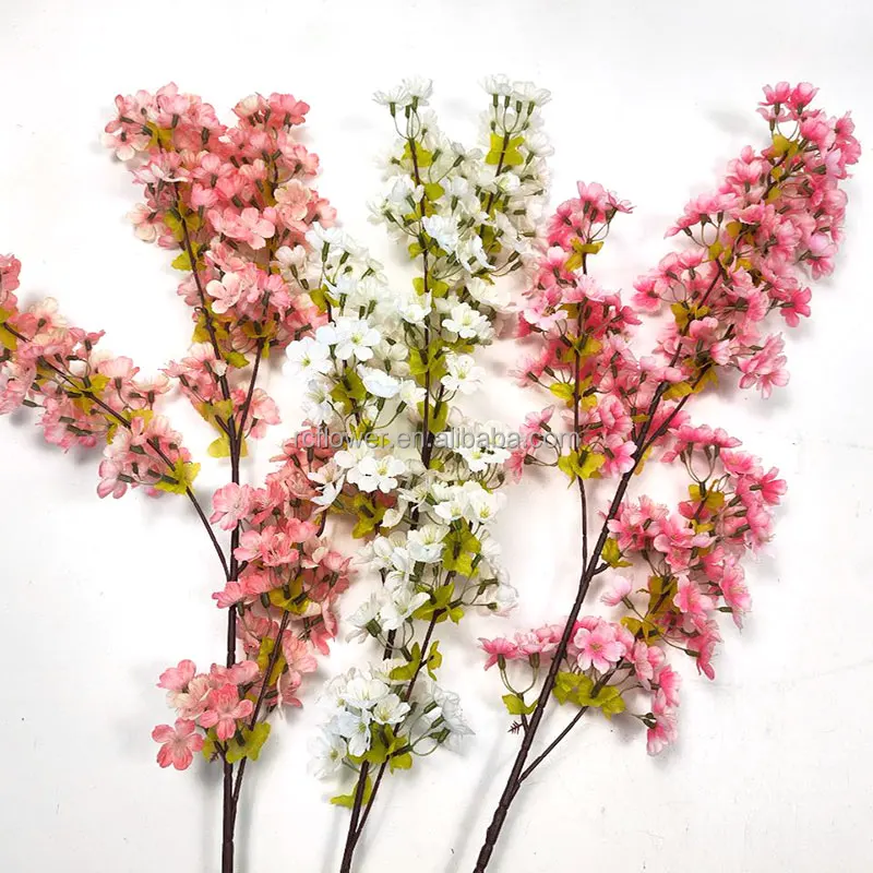 Wholesale silk peach flowers stem artificial peach blossom branch home wedding decoration flower