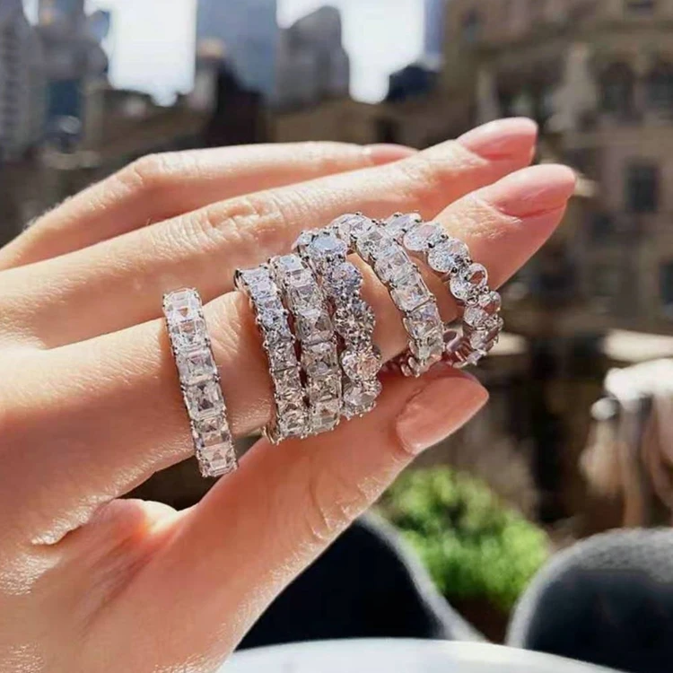 Zircon bands stack ring cubic zirconia luxury wedding rings diamonds engagement ring for women ladies