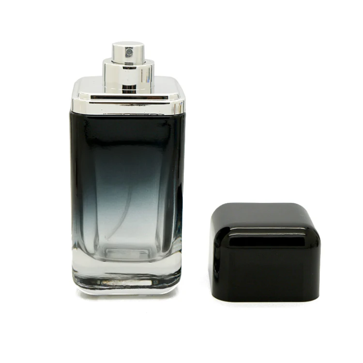 high quality 100ml square black gradient perfume glass bottle with custom box