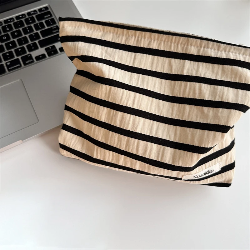 Экологичные хлопчатобумажные парусиновые косметички дорожный Органайзер из полосатой ткани сумка для хранения косметики на