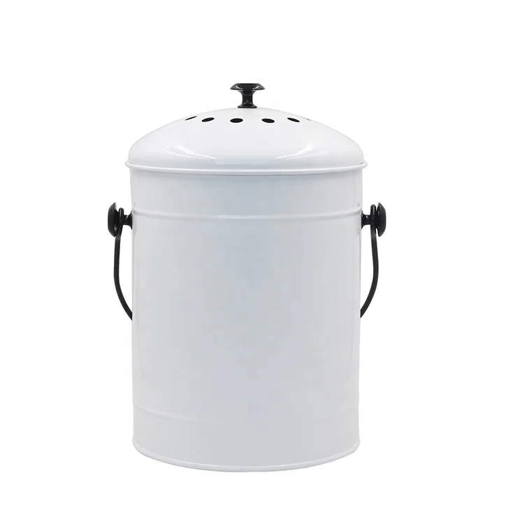 White Power Coated 1.3 Gallon Galvanized metal Countertop kitchen Compost Bin for Food Waste