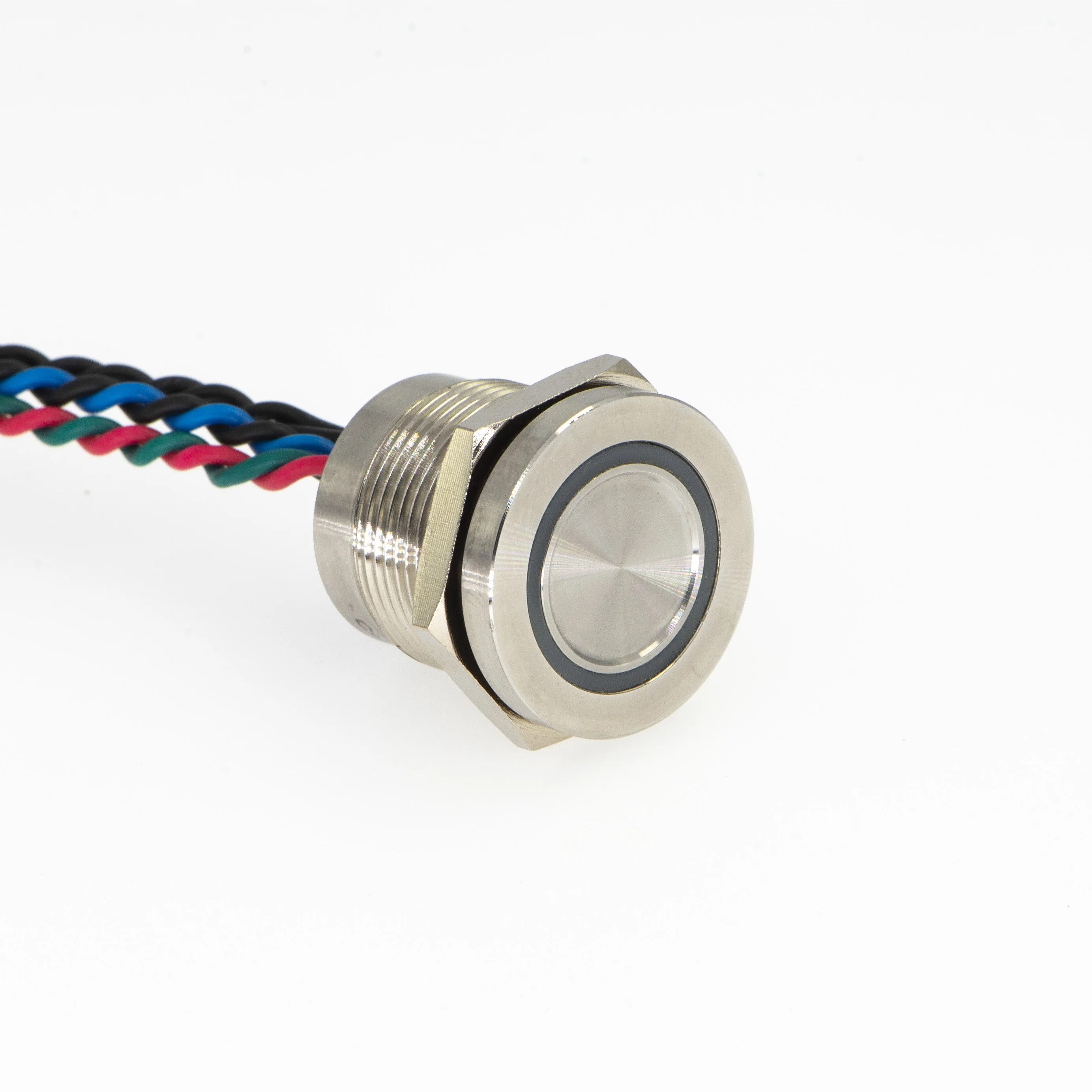 Tri color LED touch switch (CE, ROHS) 22mm 1NO red green blue LED wire leads illuminated IP68 piezo touch switch