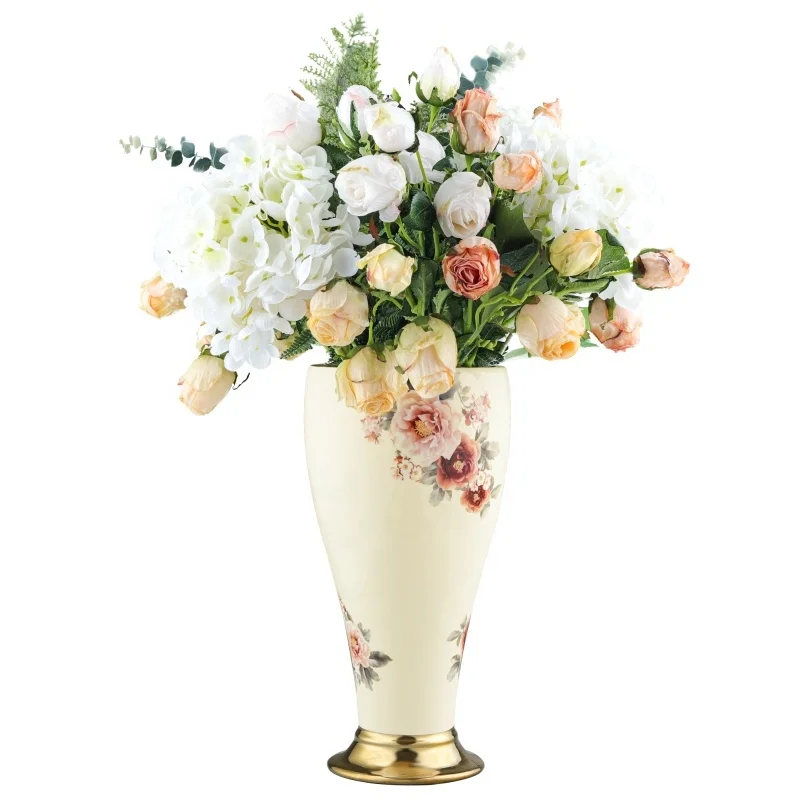 Vintage Gold Floral Ceramic Vase for Home Decor Unique Vase for Centerpiece, Wedding Decor, Shelf, Decorative Vase for Flowers