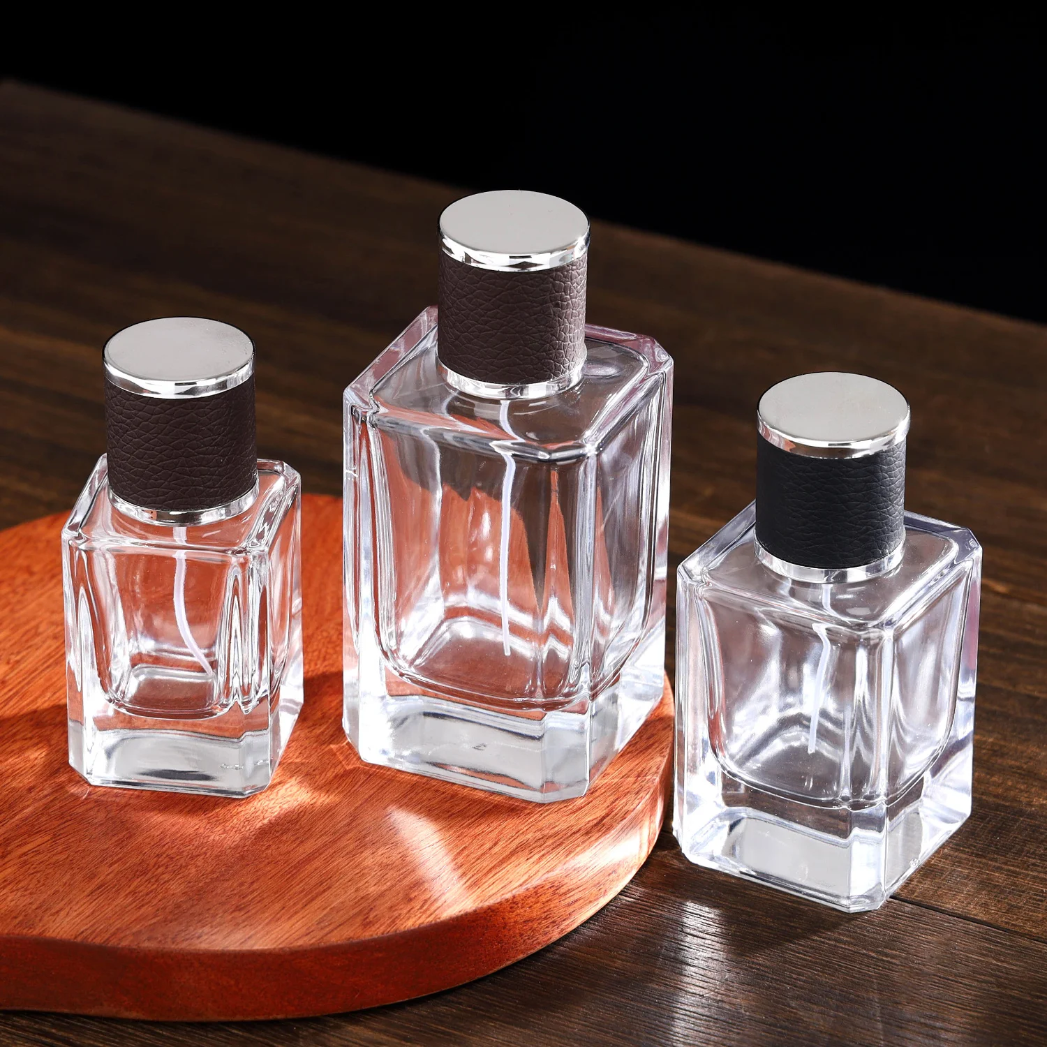 Empty Glass Heavy Base 30ml 50ml 100ml Square Rectangle Easy Crimp Perfume Bottle With Smothy Sprayer