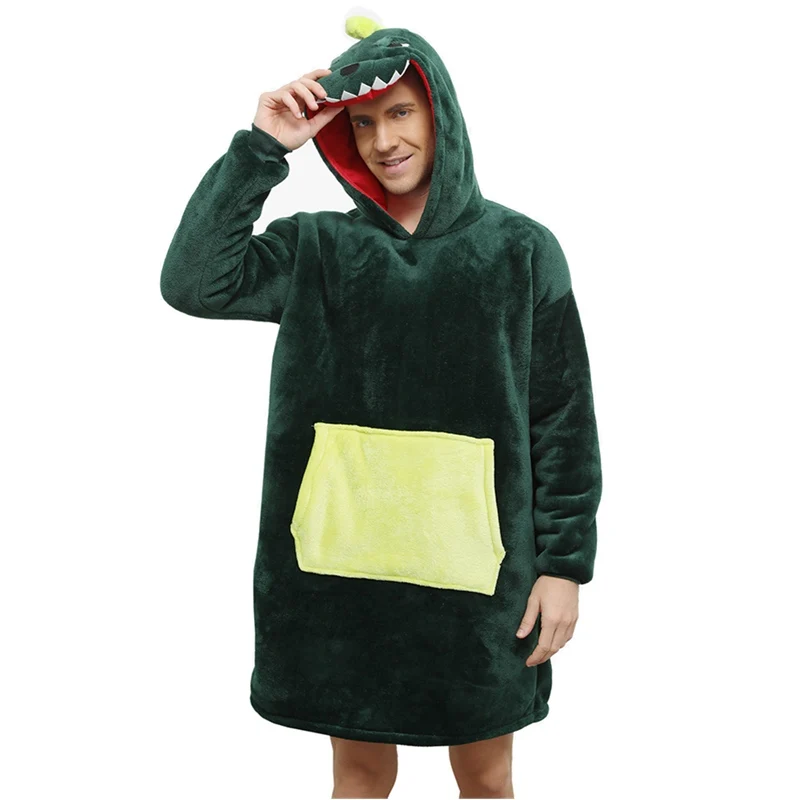 Warm Plus Size Animal Dinosaur Pajamas Women Oversized Wearable Blanket With Sleeves Men Sweatshirt Hoodie Blanket Unisex