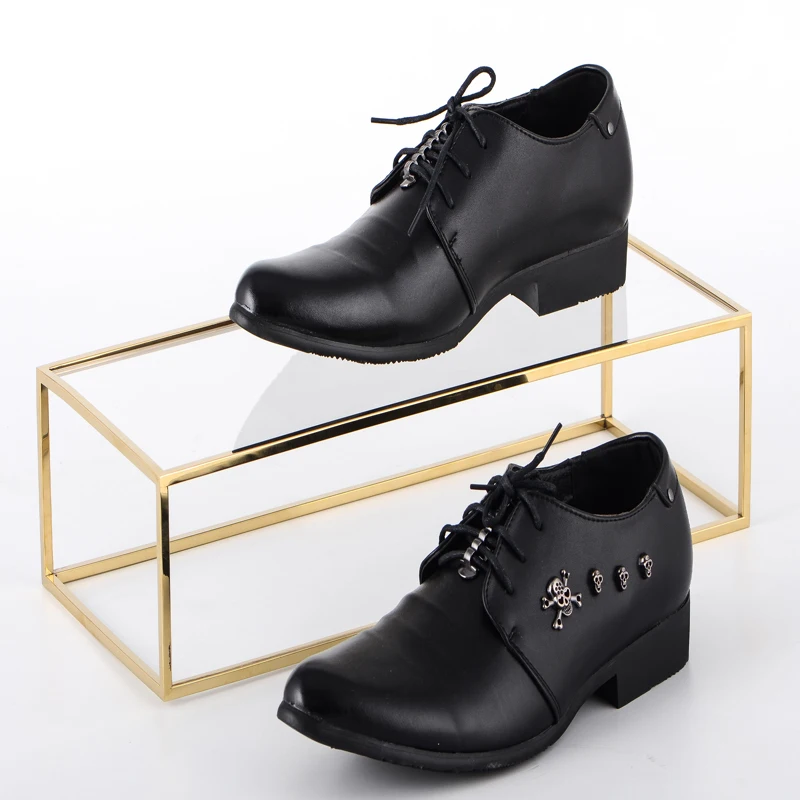 Metal Stainless Steel Gold Cube Display Stand Acrylic Leather Shoes Riser High heel Display Case For Display Shoes