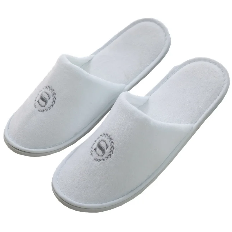 High-end Cut Velvet Soft Summer And Winter Travel Cotton Custom Velvet EVA Foam Outsole Slippers Hotel Disposable Slippers