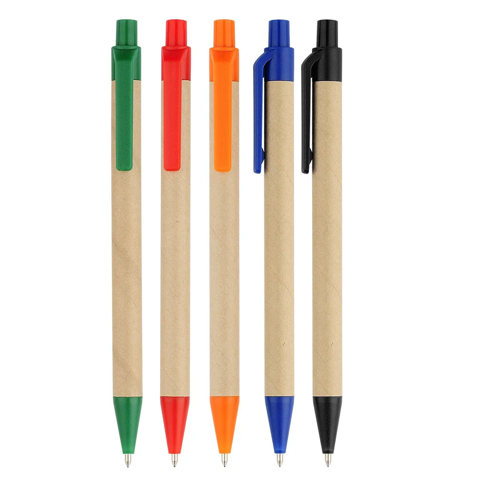 Wholesale custom cheap ballpen LOGO printing recycle kraft paper ballpoint pen