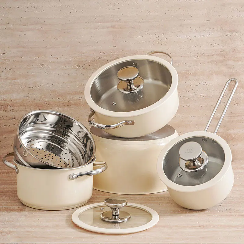 WONDERFUL Korean Style Colored Nonstick Kitchen Cooking Pots 16cm Stainless Steel 304 Kitchenware Milk Melting Boiling Pot