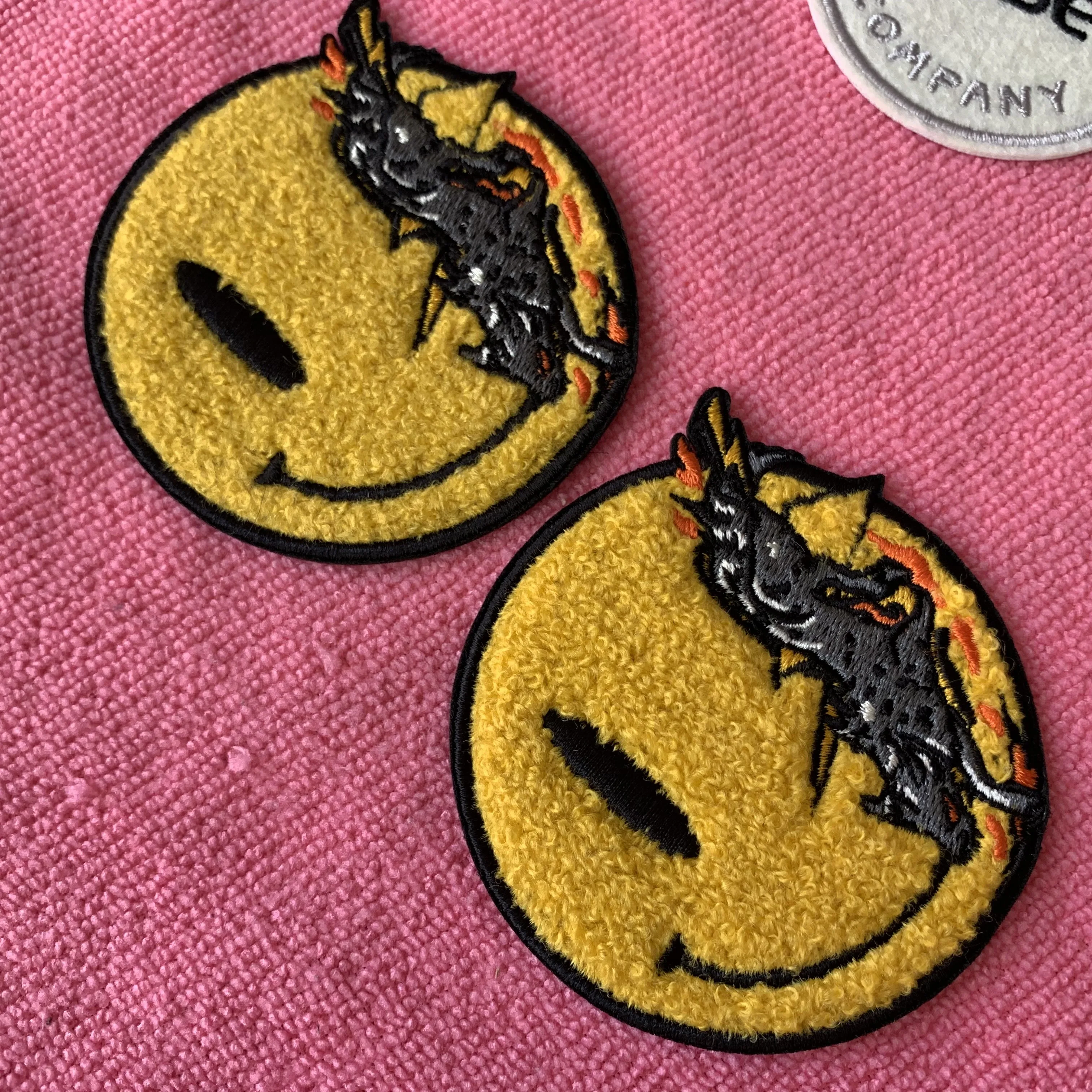 Fast delivery brand logo iron on chenille embroidery patch,laser cut fluffy towel embroidery logo emblem for hoodies