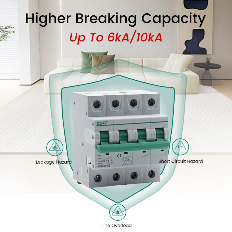 CSQ HYCB8-63 Din Rail 3 Phase Miniature Circuit Breaker 1p 60a 2p-4a Breakers