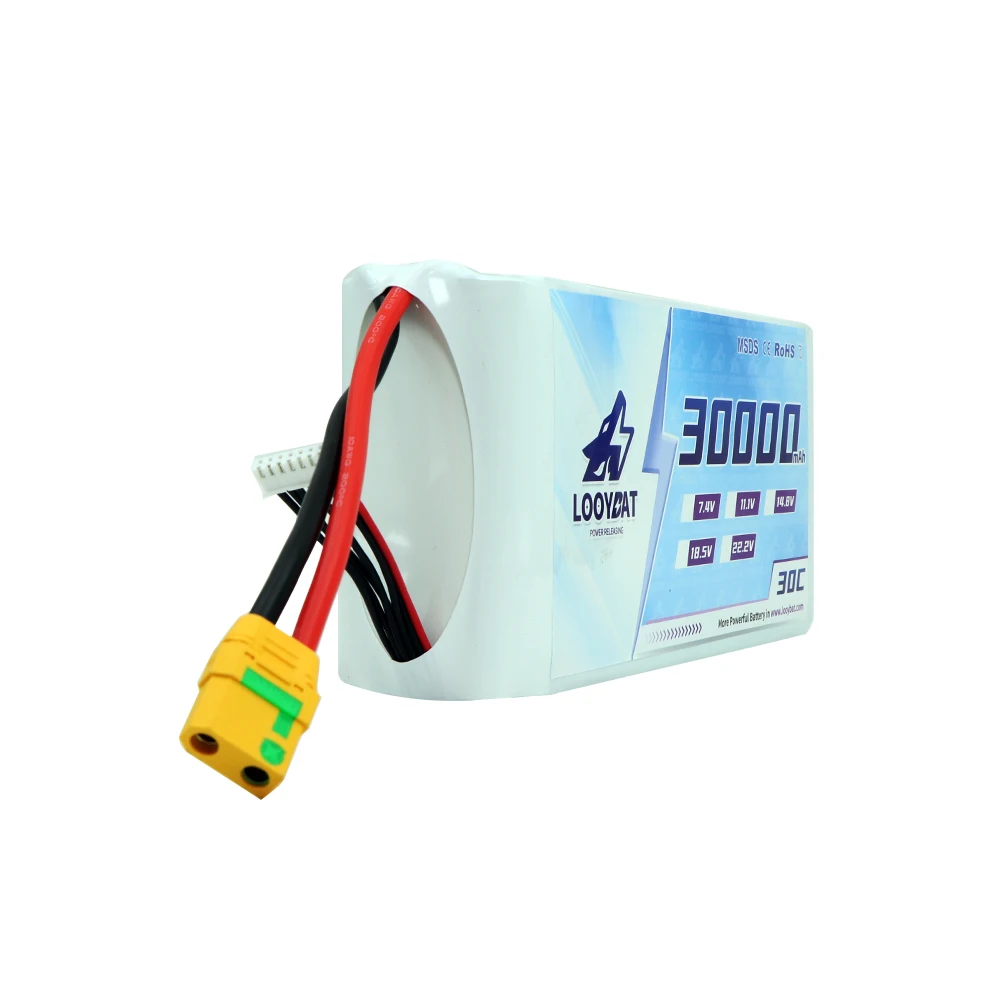 LOOYBAT Big Capacity 30000mAh 30Ah 6S 22.2V 15C 30C LCO RC LiPo Graphene Battery Packs For Drones RC Helicopters With AS150 XT90