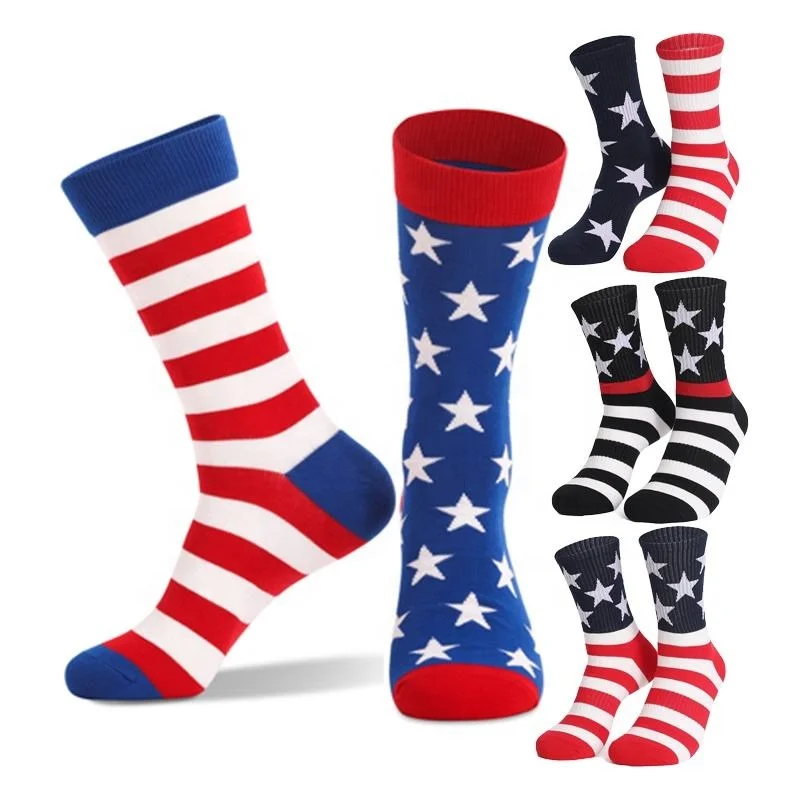 Wholesale Novelty Usa Flag Star AB Socks Men Unisex Patriotic American Flag Cotton Crew Socks
