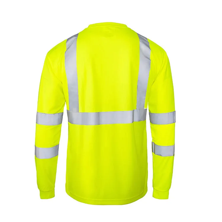 Custom Logo 100% Polyester Blank Hi Vis T Shirts Reflective Safety Long Sleeve Construction Work Shirts for Men