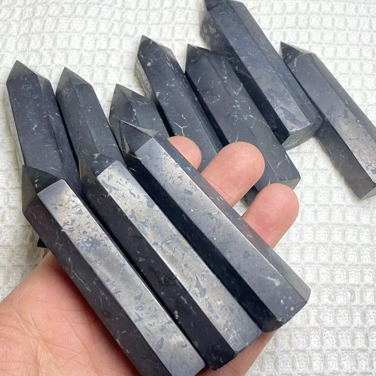Wholesale Real Natural Shungite Tower Healing Crystal Wand Good for Health Point Decoration