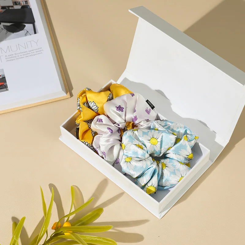 Customised Fashional Hair Ties Satin Scrunchies Large Silk Scrunchies Set With Box