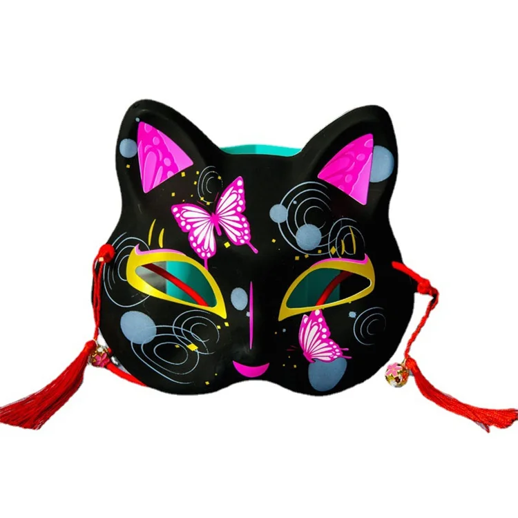 Party Mask Anime Fox Cat face Goldfish Butterfly Painted Halloween Masquerade Party Kabuki Masks Black Japanese Style