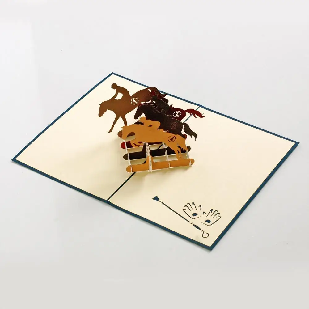 New Arrival Horse Racing Model Design 3D Greeting Cards Pop Up for father day or birthday - Custom Design and Manufacturer