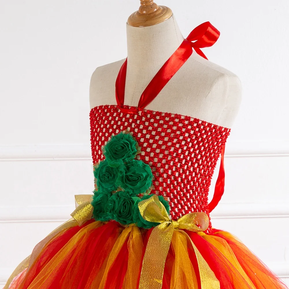 
New Design Christmas Tulle Dress Girls Orange Tutu Skirts With Free Elk Horn Headdress 